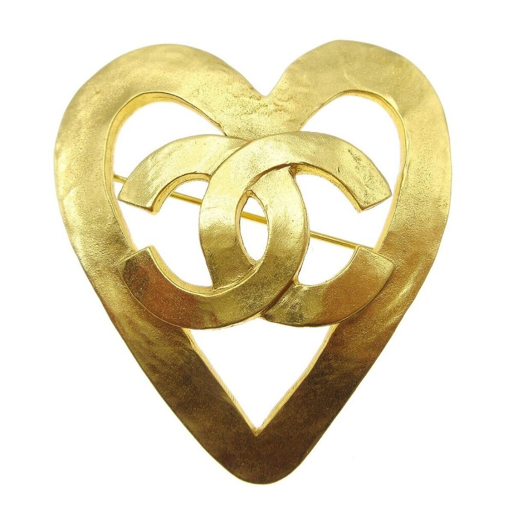 Chanel Heart Brooch 95P Gold 68017